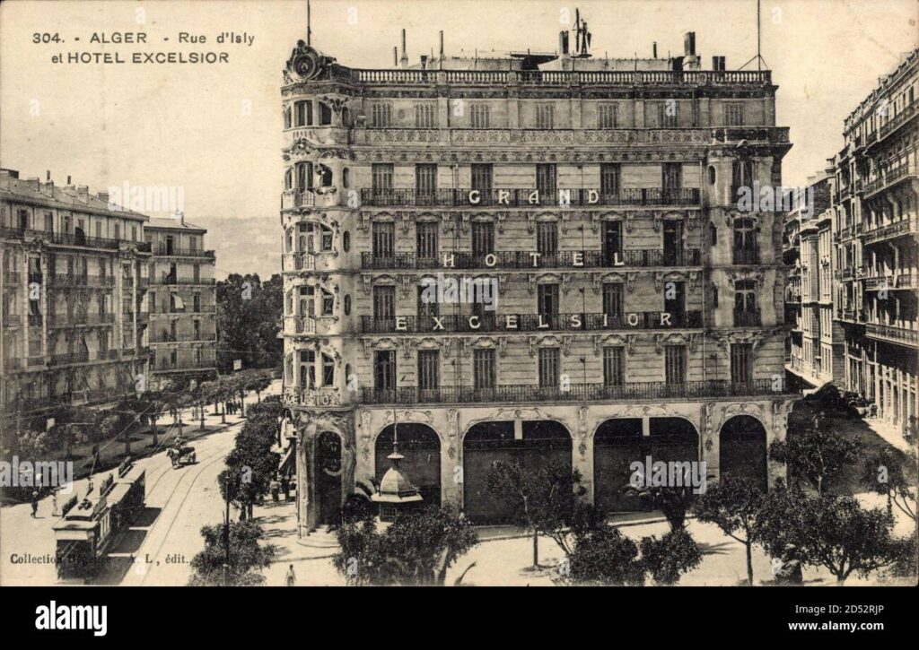 alger-algerien-blick-dans-la-rue-d-illy-hotel-excelsior-strassenbahn-kutsche-utilisation-dans-le-monde-entier-2d52rjp